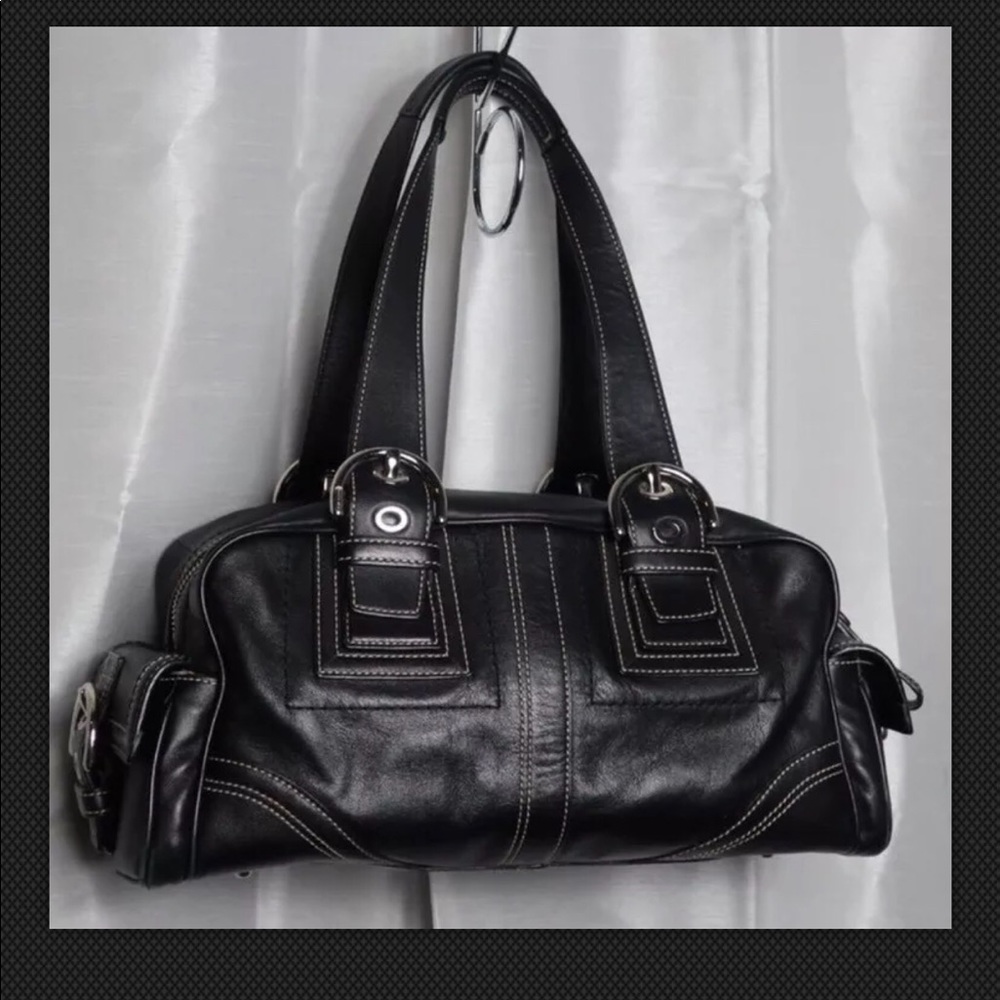 COACH SOHO MIA BLACK LEATHER SATCHEL/DUFFLE/BAG
